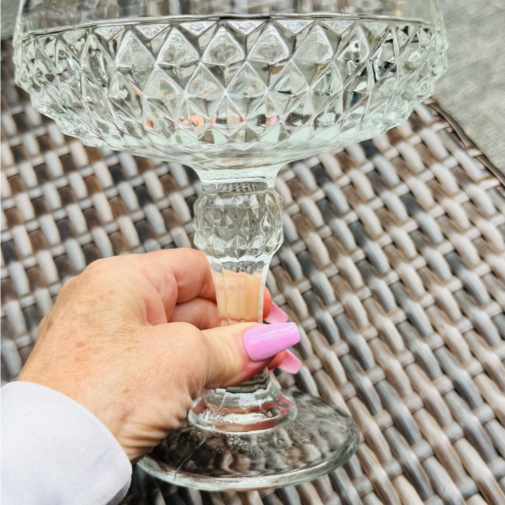 Indiana Glass VINTAGE Diamond Point Pedestal Clear Compote Serving Dish - Picture 2 of 14